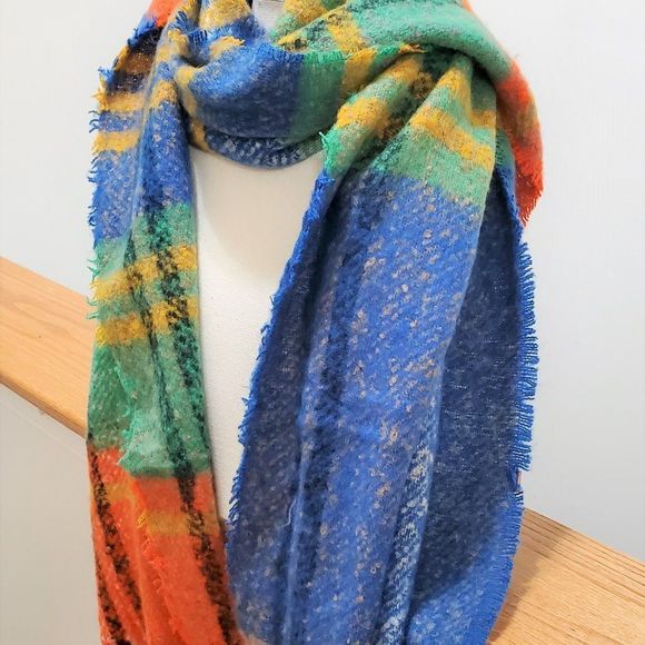 PLAID MULTICOLOR CHECK PATTERNED COZY OBLONG SCARF/WRAP - Picture 4 of 5